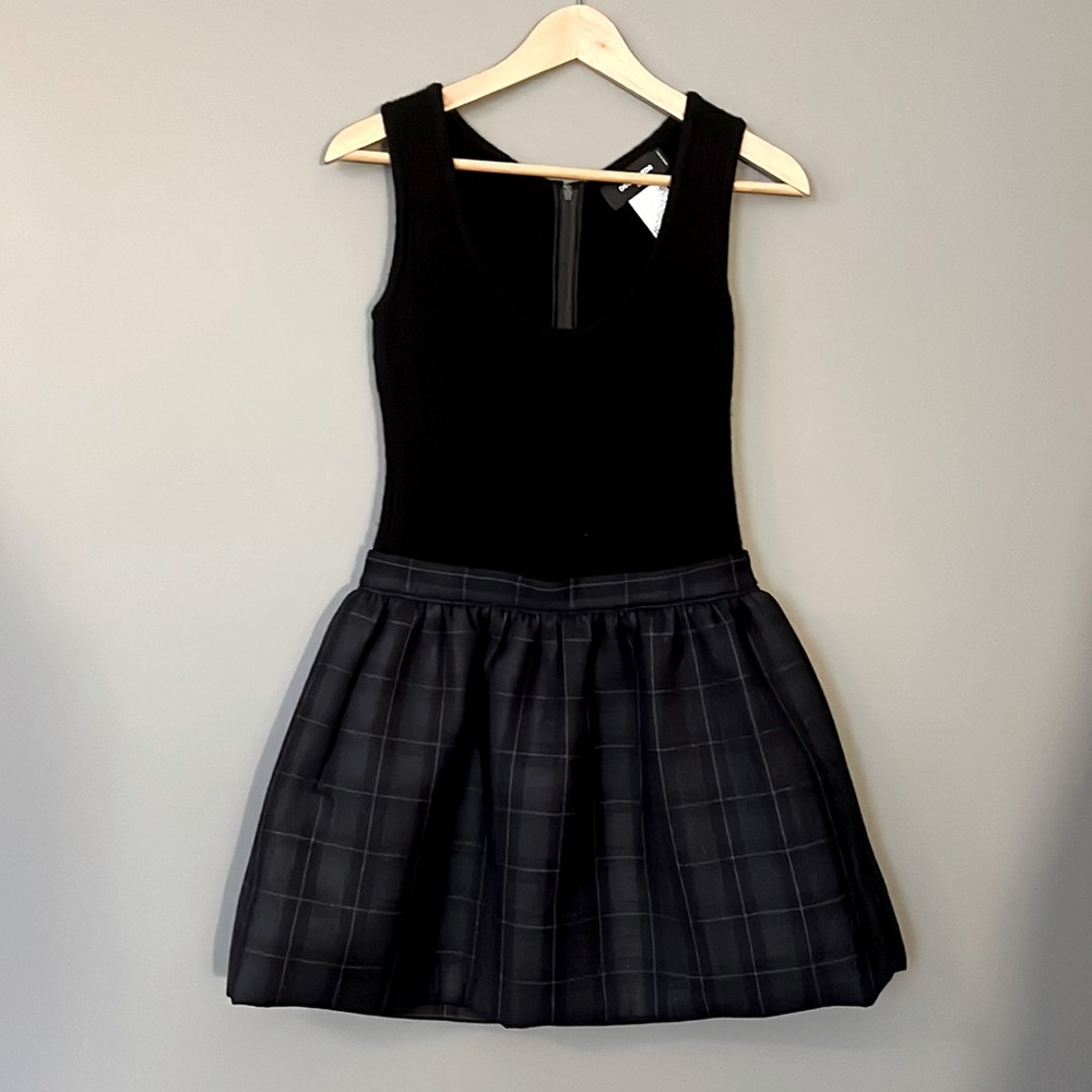 DSQUARED2 Knitted tank dress with plaid flair skirt